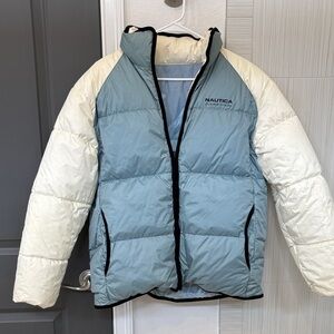 NAUTICA Thick Puffer/Ski Jacket in Pale Blue & Cream. Reversible.